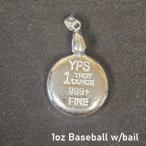 1 oz Hand Poured 999 Silver Bullion Bar "Baseball" With bail by YPS