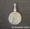 1 oz Hand Poured 999 Silver Bullion Bar "Baseball" With bail by YPS