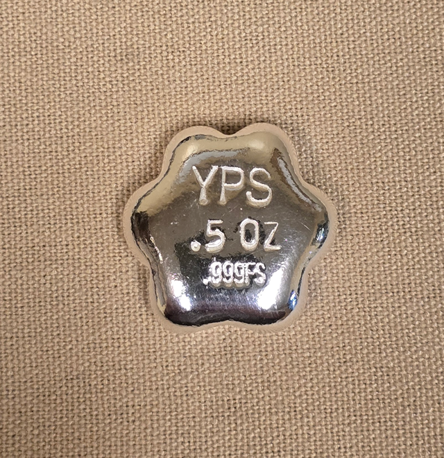 1/2 oz Dog Paw 999+ Fine Silver Bullion Bar Yeager's Poured Silver - YPS