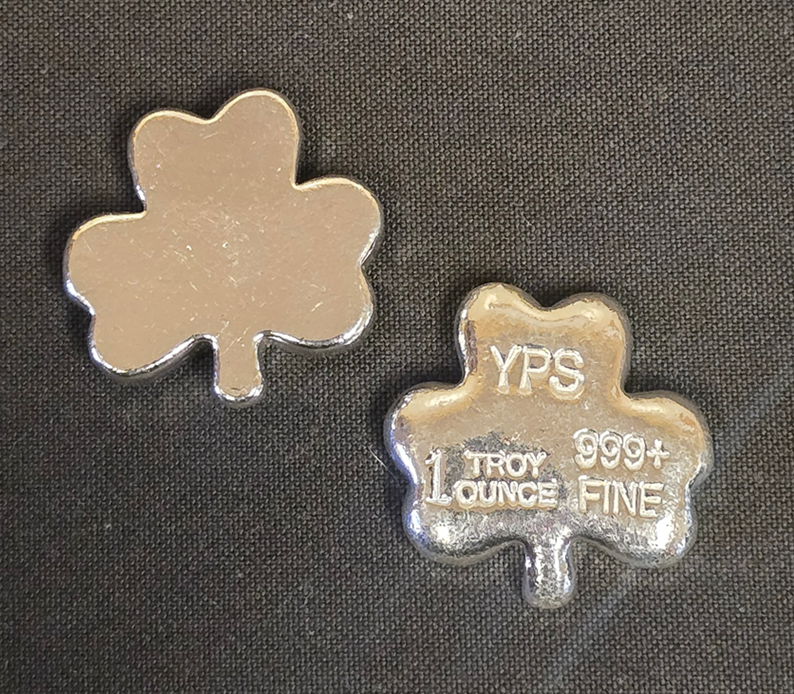 1 oz 3 Leaf Clover 999+ Fine Silver Bullion Bar Yeager's Poured Silver - YPS