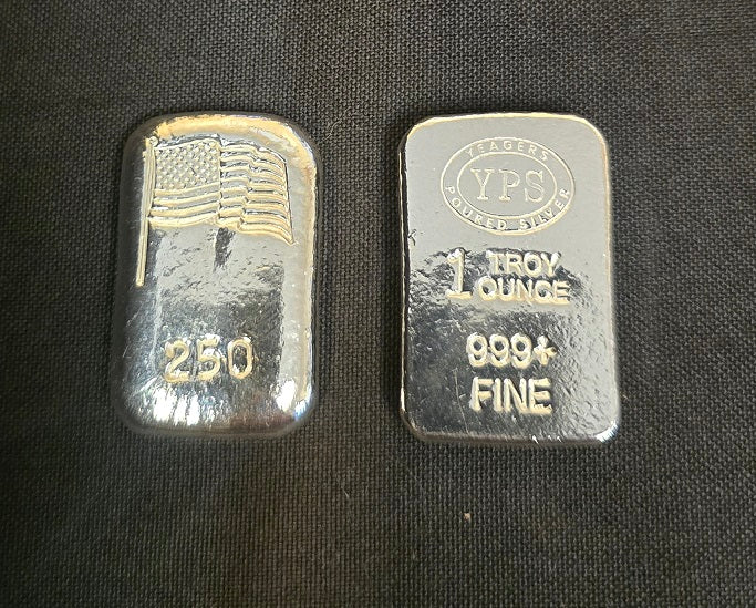 1oz America 250 Flag 999+ Fine Silver Bullion Bar Yeager's Poured Silver YPS