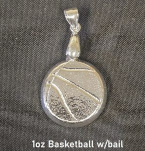 1 oz Hand Poured 999 Silver Bullion Bar "Basketball" With bail by YPS