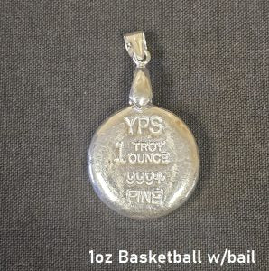 1 oz Hand Poured 999 Silver Bullion Bar "Basketball" With bail by YPS