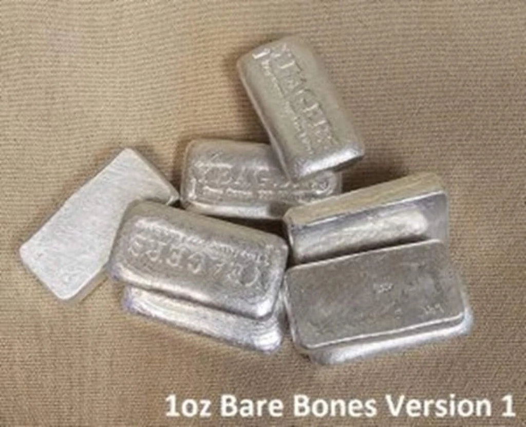 1 oz Bare Bones Bullion Bar 999+ Fine Silver Yeager's Poured Silver - YPS