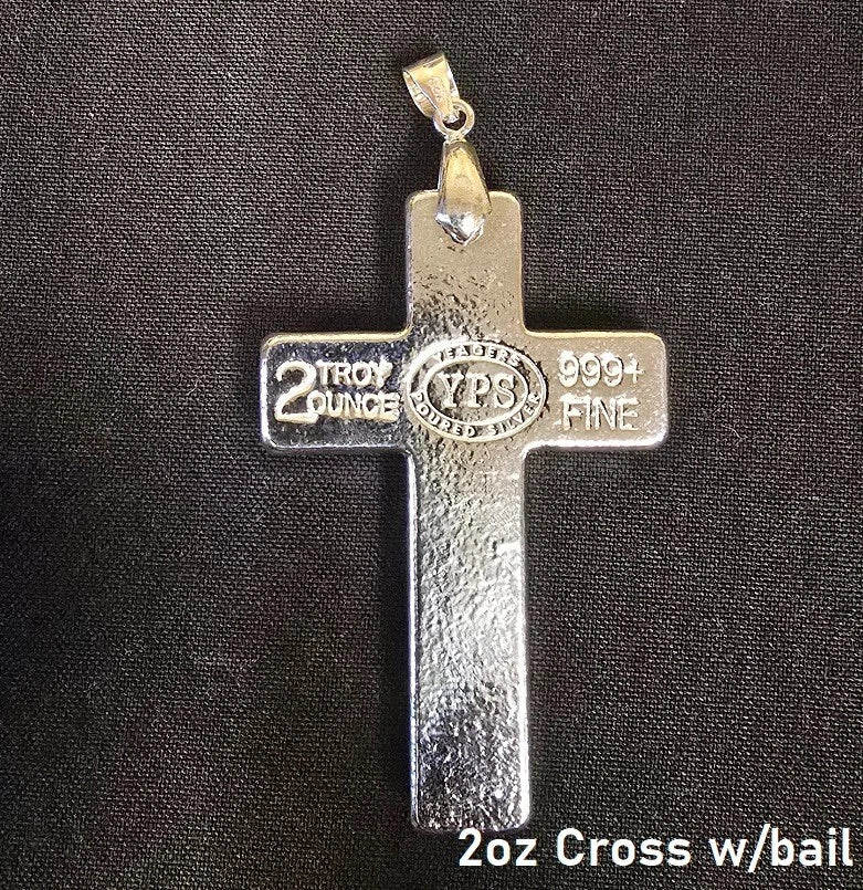 2 oz YPS "Cross" 999+ fine silver bullion bar w/Bail by Yeagers