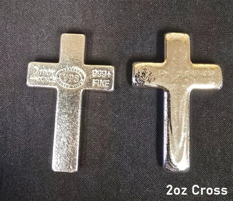 2oz YPS "Cross" 999+ fine silver bar "Yeager's Poured Silver"