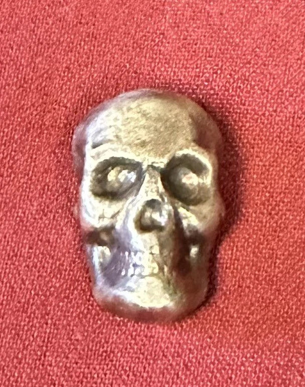 1 oz Antiqued Skull 999+ Fine Silver Bullion Bar Yeager's Poured Silver - YPS